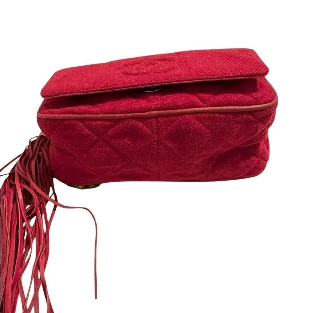 Chanel Quilted Red Crossbody Bag with Gold Chain